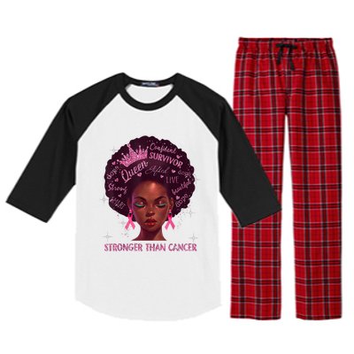 Black Women Queen Stronger Than Breast Cancer Pink Ribbon Raglan Sleeve Pajama Set