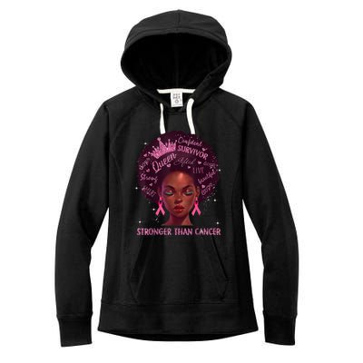 Black Women Queen Stronger Than Breast Cancer Pink Ribbon Women's Fleece Hoodie