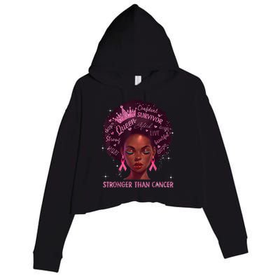 Black Women Queen Stronger Than Breast Cancer Pink Ribbon Crop Fleece Hoodie