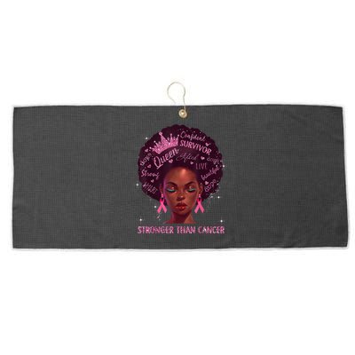 Black Women Queen Stronger Than Breast Cancer Pink Ribbon Large Microfiber Waffle Golf Towel