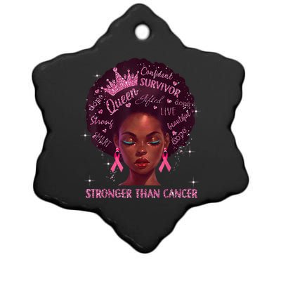 Black Women Queen Stronger Than Breast Cancer Pink Ribbon Ceramic Star Ornament