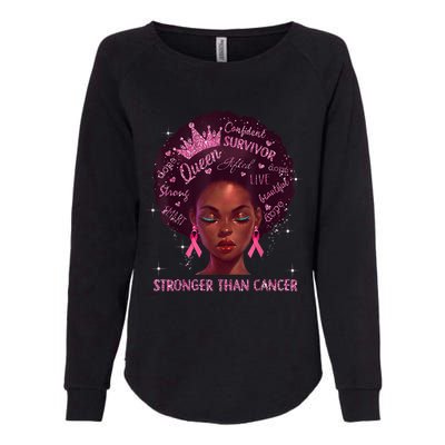 Black Women Queen Stronger Than Breast Cancer Pink Ribbon Womens California Wash Sweatshirt