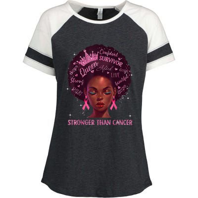 Black Women Queen Stronger Than Breast Cancer Pink Ribbon Enza Ladies Jersey Colorblock Tee