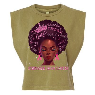 Black Women Queen Stronger Than Breast Cancer Pink Ribbon Garment-Dyed Women's Muscle Tee