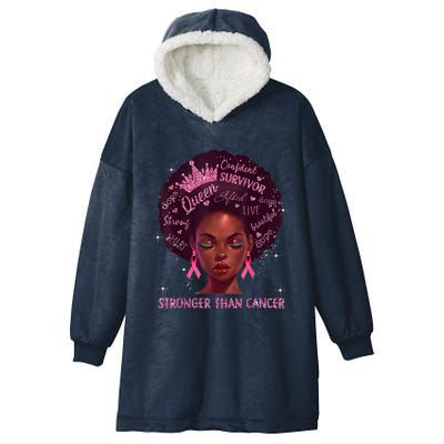 Black Women Queen Stronger Than Breast Cancer Pink Ribbon Hooded Wearable Blanket