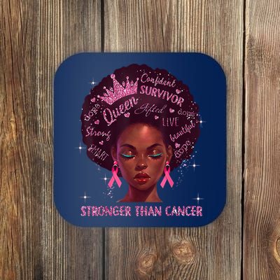 Black Women Queen Stronger Than Breast Cancer Pink Ribbon Coaster