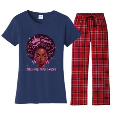 Black Women Queen Stronger Than Breast Cancer Pink Ribbon Women's Flannel Pajama Set