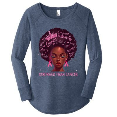 Black Women Queen Stronger Than Breast Cancer Pink Ribbon Women's Perfect Tri Tunic Long Sleeve Shirt