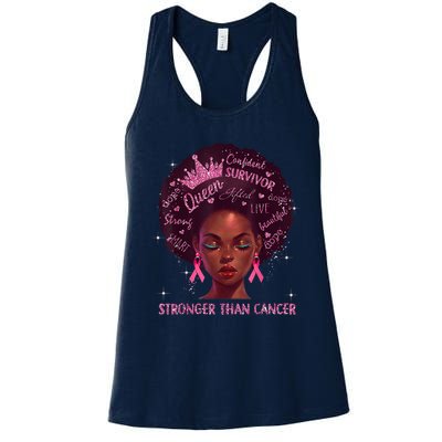 Black Women Queen Stronger Than Breast Cancer Pink Ribbon Women's Racerback Tank