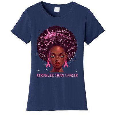 Black Women Queen Stronger Than Breast Cancer Pink Ribbon Women's T-Shirt