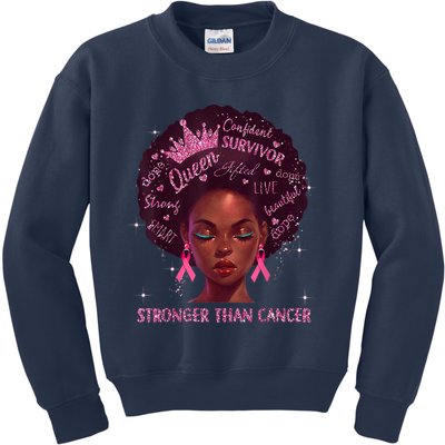 Black Women Queen Stronger Than Breast Cancer Pink Ribbon Kids Sweatshirt