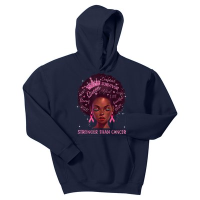 Black Women Queen Stronger Than Breast Cancer Pink Ribbon Kids Hoodie