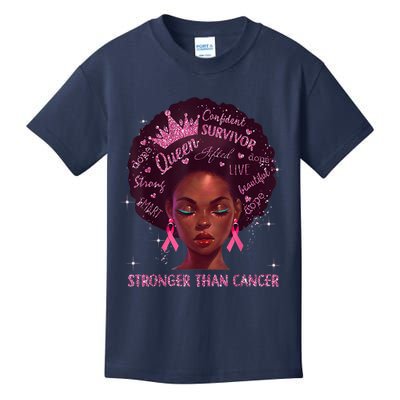 Black Women Queen Stronger Than Breast Cancer Pink Ribbon Kids T-Shirt