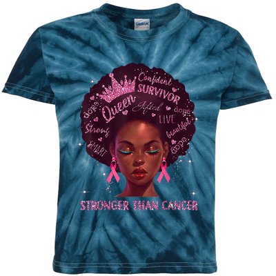 Black Women Queen Stronger Than Breast Cancer Pink Ribbon Kids Tie-Dye T-Shirt