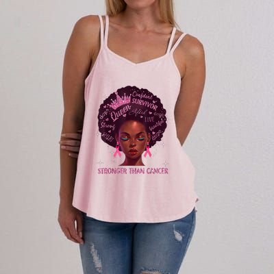 Black Women Queen Stronger Than Breast Cancer Pink Ribbon Women's Strappy Tank