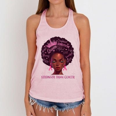 Black Women Queen Stronger Than Breast Cancer Pink Ribbon Women's Knotted Racerback Tank