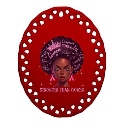 Black Women Queen Stronger Than Breast Cancer Pink Ribbon Ceramic Oval Ornament