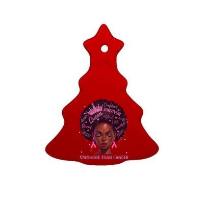 Black Women Queen Stronger Than Breast Cancer Pink Ribbon Ceramic Tree Ornament