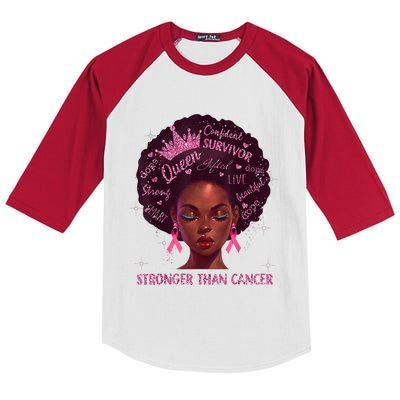 Black Women Queen Stronger Than Breast Cancer Pink Ribbon Kids Colorblock Raglan Jersey