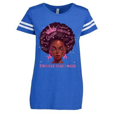 Black Women Queen Stronger Than Breast Cancer Pink Ribbon Enza Ladies Jersey Football T-Shirt