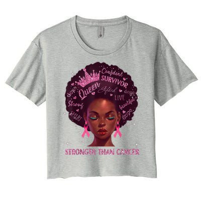 Black Women Queen Stronger Than Breast Cancer Pink Ribbon Women's Crop Top Tee