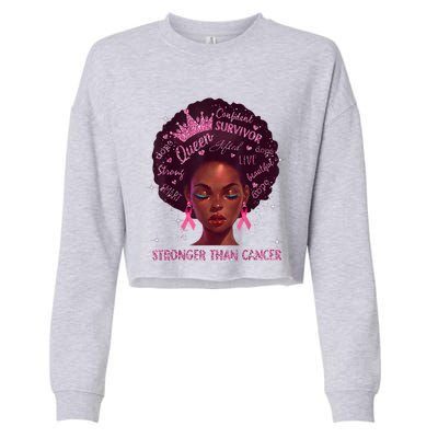 Black Women Queen Stronger Than Breast Cancer Pink Ribbon Cropped Pullover Crew