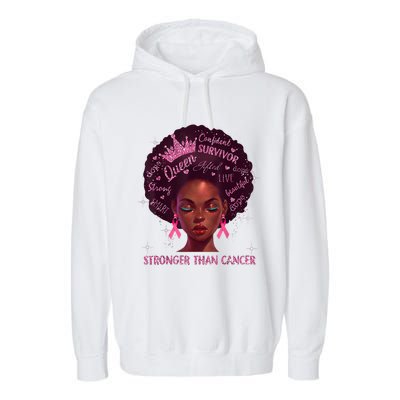 Black Women Queen Stronger Than Breast Cancer Pink Ribbon Garment-Dyed Fleece Hoodie