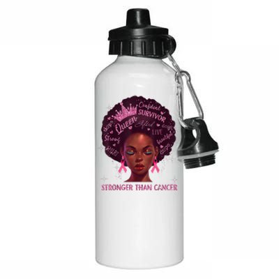 Black Women Queen Stronger Than Breast Cancer Pink Ribbon Aluminum Water Bottle