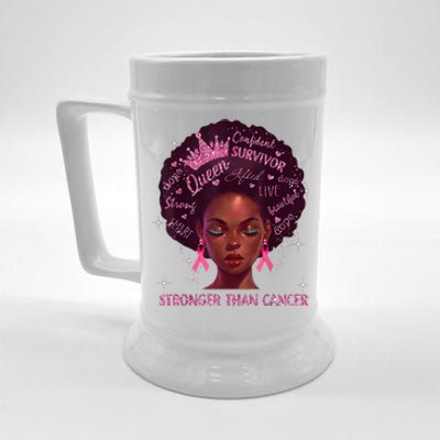 Black Women Queen Stronger Than Breast Cancer Pink Ribbon Beer Stein