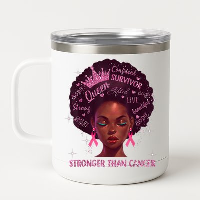 Black Women Queen Stronger Than Breast Cancer Pink Ribbon 12 oz Stainless Steel Tumbler Cup