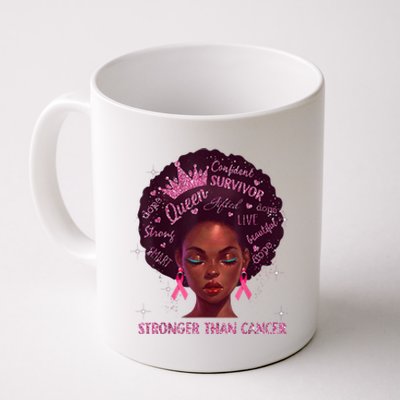 Black Women Queen Stronger Than Breast Cancer Pink Ribbon Coffee Mug