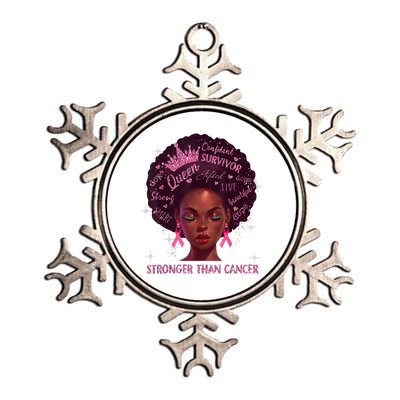 Black Women Queen Stronger Than Breast Cancer Pink Ribbon Metallic Star Ornament