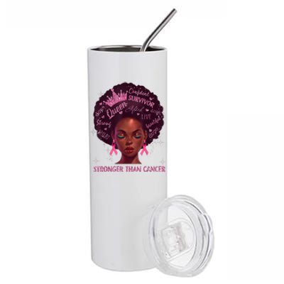 Black Women Queen Stronger Than Breast Cancer Pink Ribbon Stainless Steel Tumbler