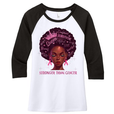 Black Women Queen Stronger Than Breast Cancer Pink Ribbon Women's Tri-Blend 3/4-Sleeve Raglan Shirt