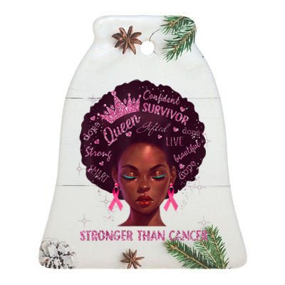 Black Women Queen Stronger Than Breast Cancer Pink Ribbon Ceramic Bell Ornament