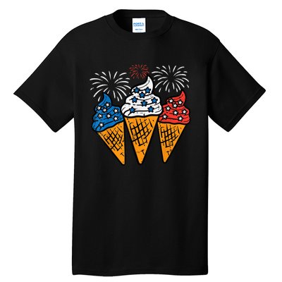 Blue White Red Ice Cream Cone US Flag 4th Of July Patriotic Tall T-Shirt