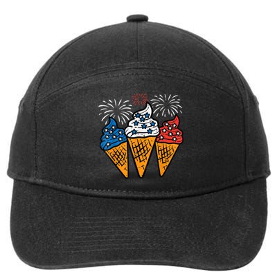 Blue White Red Ice Cream Cone US Flag 4th Of July Patriotic 7-Panel Snapback Hat