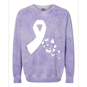 Butterfly White Ribbon Warrior Lung Cancer Awareness Cute Gift Colorblast Crewneck Sweatshirt