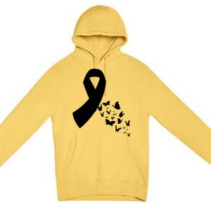 Butterfly White Ribbon Warrior Lung Cancer Awareness Cute Gift Premium Pullover Hoodie