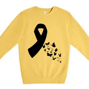 Butterfly White Ribbon Warrior Lung Cancer Awareness Cute Gift Premium Crewneck Sweatshirt