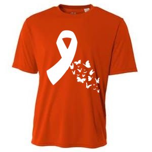 Butterfly White Ribbon Warrior Lung Cancer Awareness Cute Gift Cooling Performance Crew T-Shirt