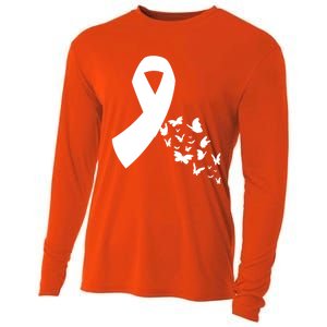 Butterfly White Ribbon Warrior Lung Cancer Awareness Cute Gift Cooling Performance Long Sleeve Crew