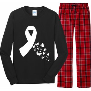 Butterfly White Ribbon Warrior Lung Cancer Awareness Cute Gift Long Sleeve Pajama Set