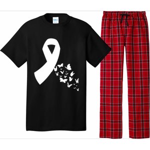 Butterfly White Ribbon Warrior Lung Cancer Awareness Cute Gift Pajama Set