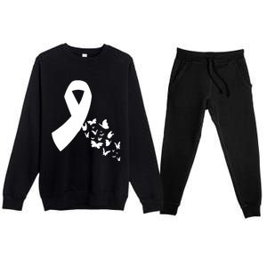 Butterfly White Ribbon Warrior Lung Cancer Awareness Cute Gift Premium Crewneck Sweatsuit Set