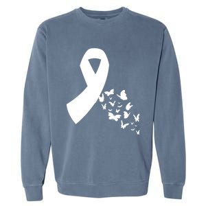 Butterfly White Ribbon Warrior Lung Cancer Awareness Cute Gift Garment-Dyed Sweatshirt