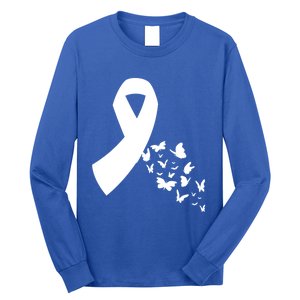 Butterfly White Ribbon Warrior Lung Cancer Awareness Cute Gift Long Sleeve Shirt