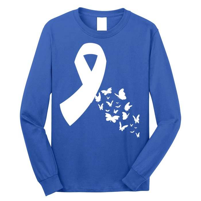 Butterfly White Ribbon Warrior Lung Cancer Awareness Cute Gift Long Sleeve Shirt