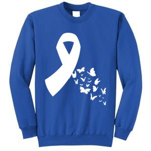 Butterfly White Ribbon Warrior Lung Cancer Awareness Cute Gift Sweatshirt