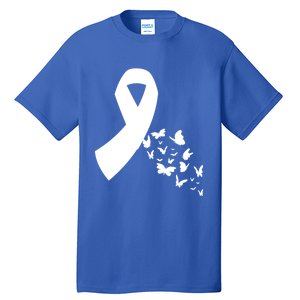 Butterfly White Ribbon Warrior Lung Cancer Awareness Cute Gift Tall T-Shirt